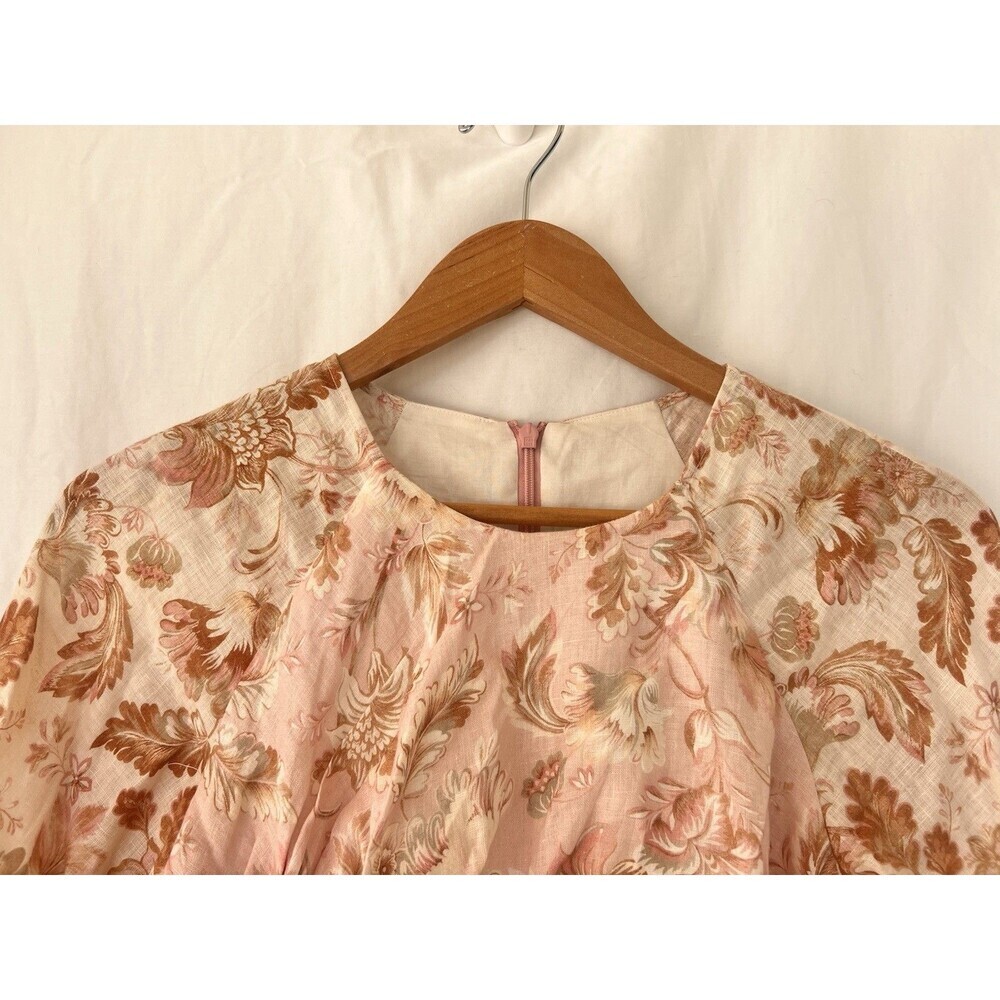 Zimmermann Lyre Wrap Billow Mini Dress Women’s Size 4 US 12 Light Pink Linen - Picture 10 of 16